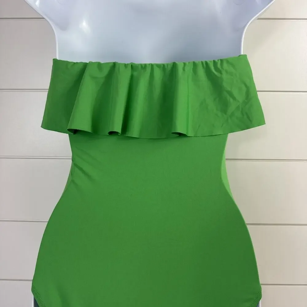 Kate Spade Ruffle One Piece Swimsuit Strapless Fern Moss Green sz XS